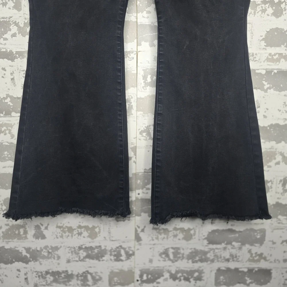 NYDJ Jeans‎ Womens 18 Charcoal Black Flare Leg Raw Hem Crop Boho Stretch Denim